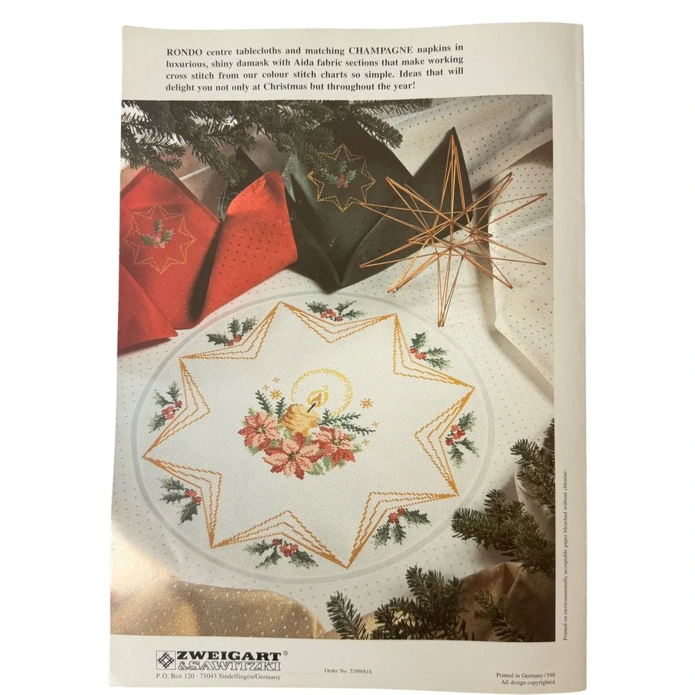 Zweigart Rondo Rose Garlands Cross‎ Stitch Kit Damask Tablecloth Floss Pattern